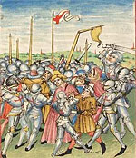 Die Befreiung Galiciens von den Heiden durch Pontus und sein Heer (Cpg 142, fol. 105v)