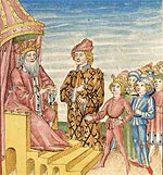 Pontus und die Kinder vor dem Sohn des Sultan (Cpg 142, fol. 4r)