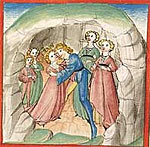Friedrichs Rückkehr zu Jerome (Cpg 345, fol. 368v)