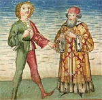 Hildebrand erzählt Dietrich vom Riesen Sigenot (Cpg 67, fol. 2v)