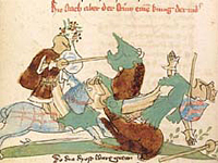 Wilhelms Kampf mit König Girart (Cpg 323, fol. 203v)