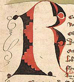 R-Initiale mit Akrostichon Rudolf (Cpg 323, fol. 3r)