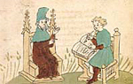 Rudolf von Ems diktiert seinem Schreiber (Cpg 323, fol. 3r)