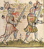 Der Kampf zwischen Dietrich von Bern und Siegfried (Cpg 359, fol. 49r)