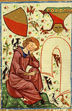 Das Bild Heinrich von Veldekes in der Manesseschen Liederhandschrift (fol. 30r).