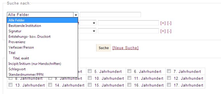 Dropdown Erweiterte Suche