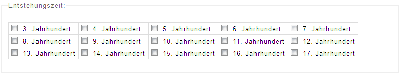 Checkboxen für Entstehungszeiten