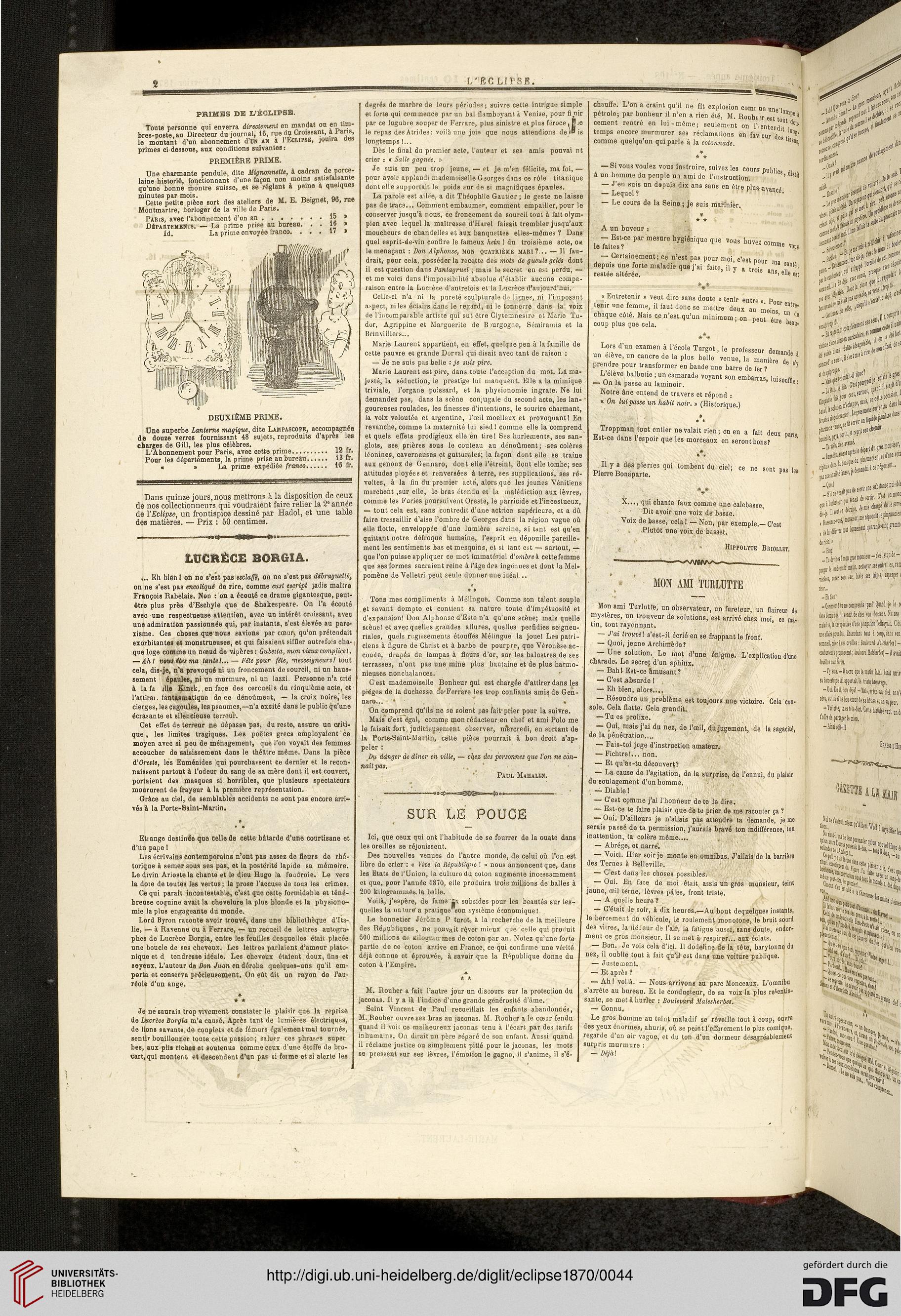 L Eclipse Journal Hebdomadaire Politique Satirique Et Illustre 3 1870