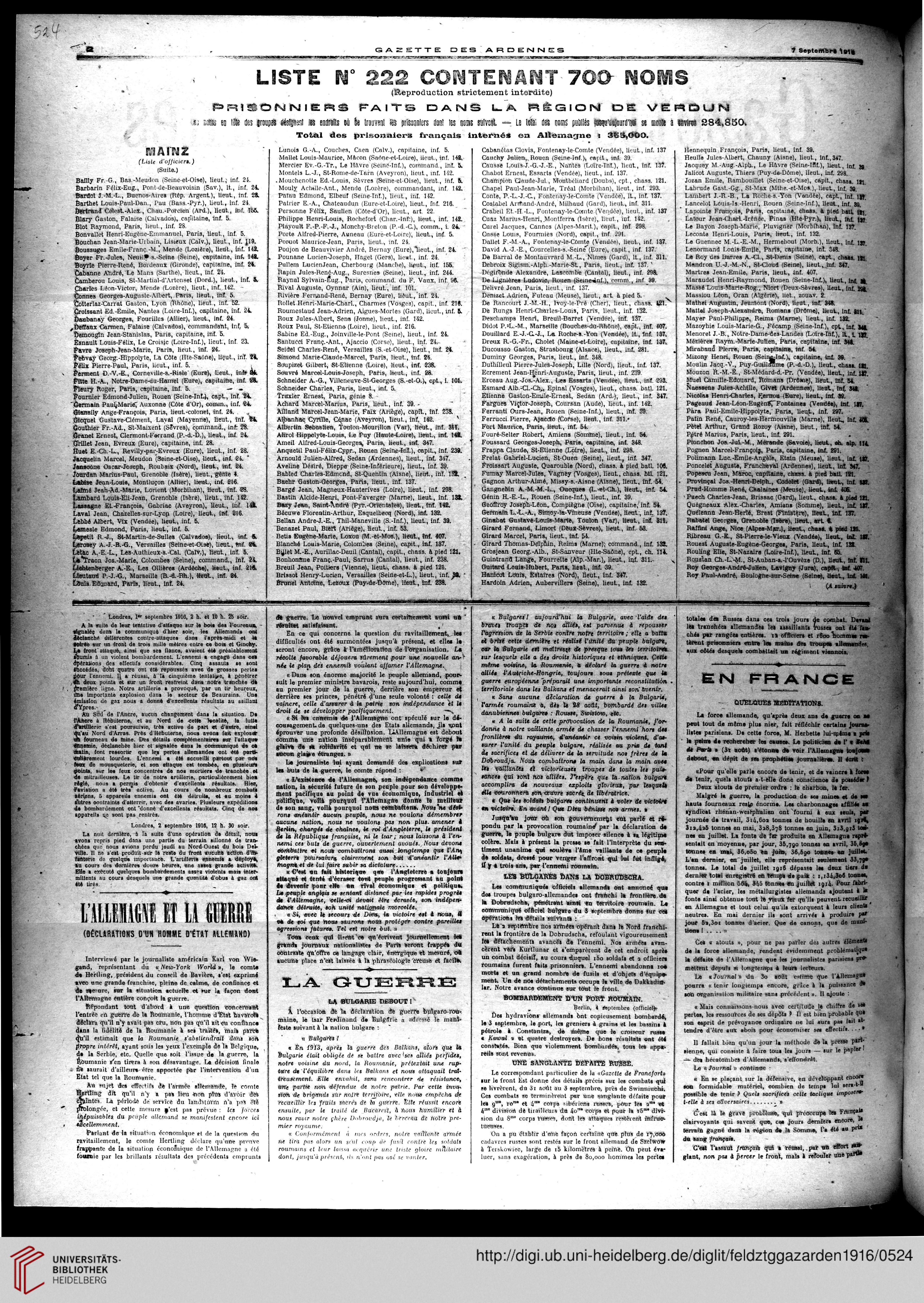 Gazette Des Ardennes Journal Des Pays Occupes Januar 1916 Dezember 1916