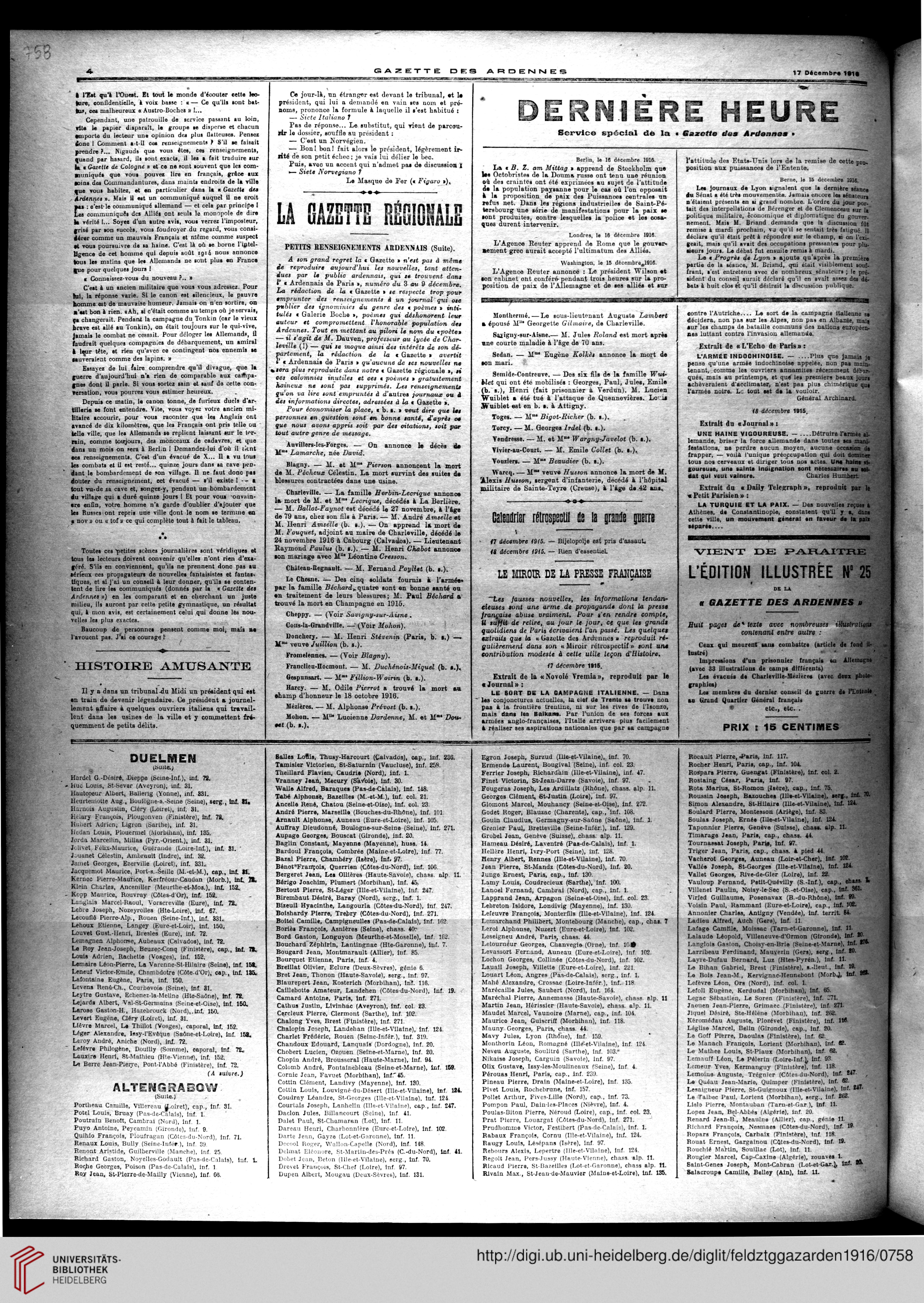 Gazette Des Ardennes Journal Des Pays Occupes Januar 1916 Dezember 1916