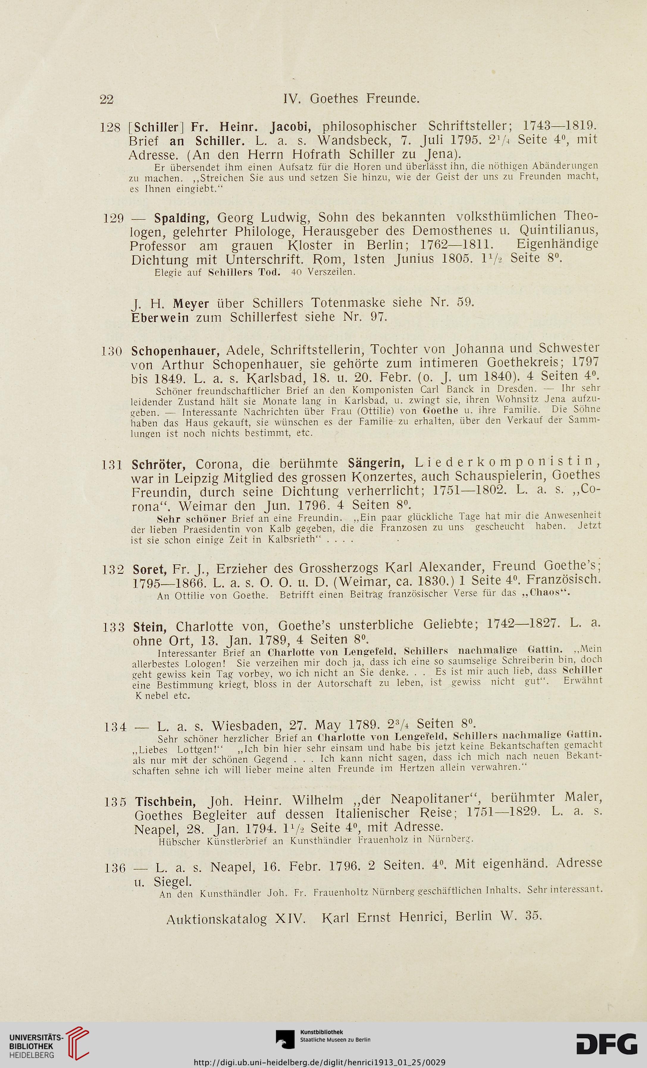 Karl Ernst Henrici Berlin Hrsg Briefe Von Und An Goethe Goethe In Den Briefen Seiner Zeitgenossen Briefe Aus Dem Weimarer Kreis Versteigerung Sonnarbend Den 25 Januar 1913 Katalog Nr 14 Berlin 1913