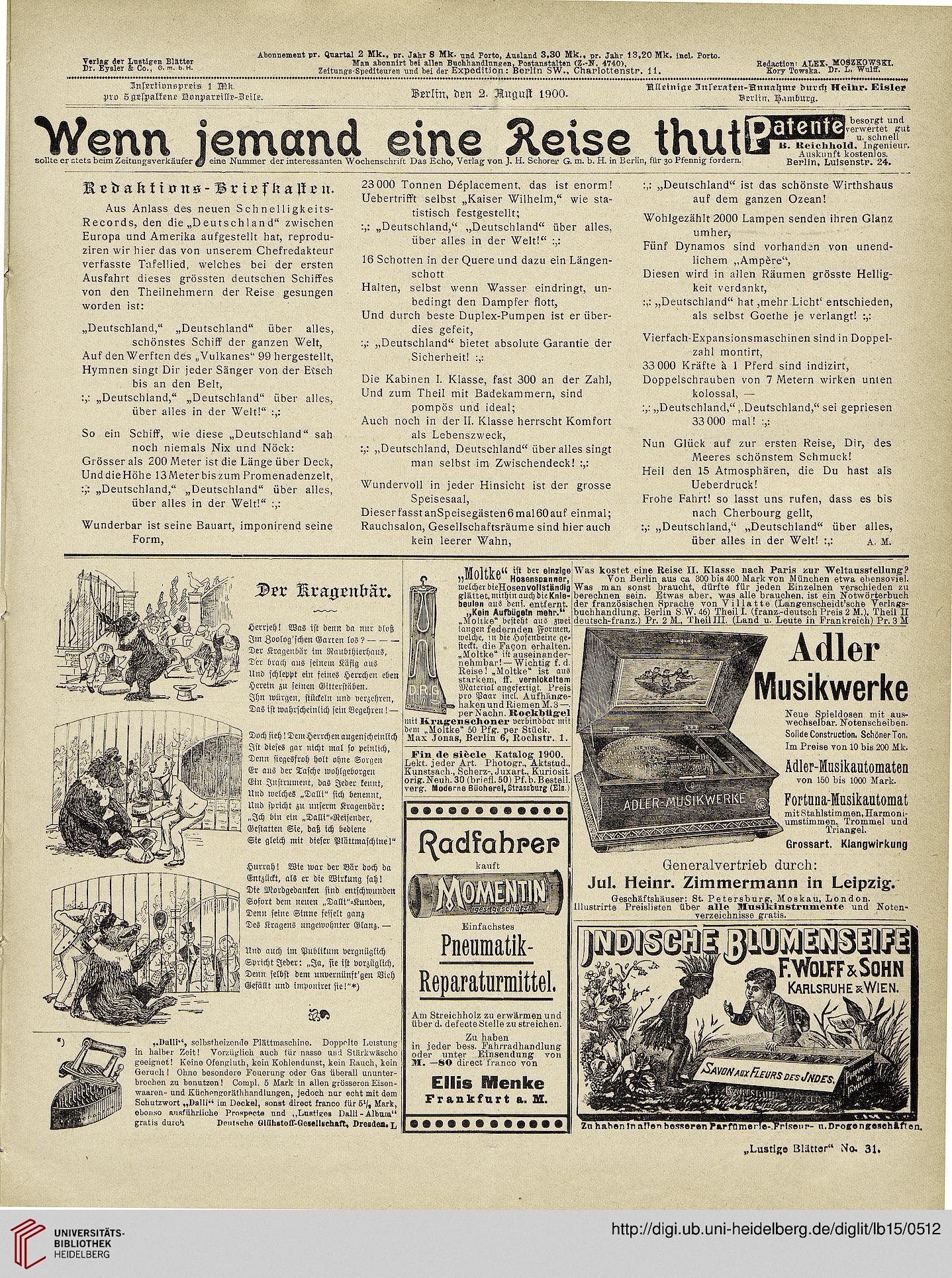 Lustige Blatter Schonstes Buntes Witzblatt Deutschlands 15 1900