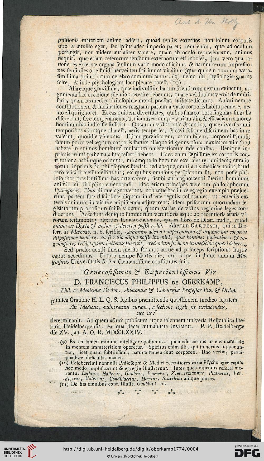 Oberkamp, Franz Philipp von [Hrsg.] Programma De Arctissimo