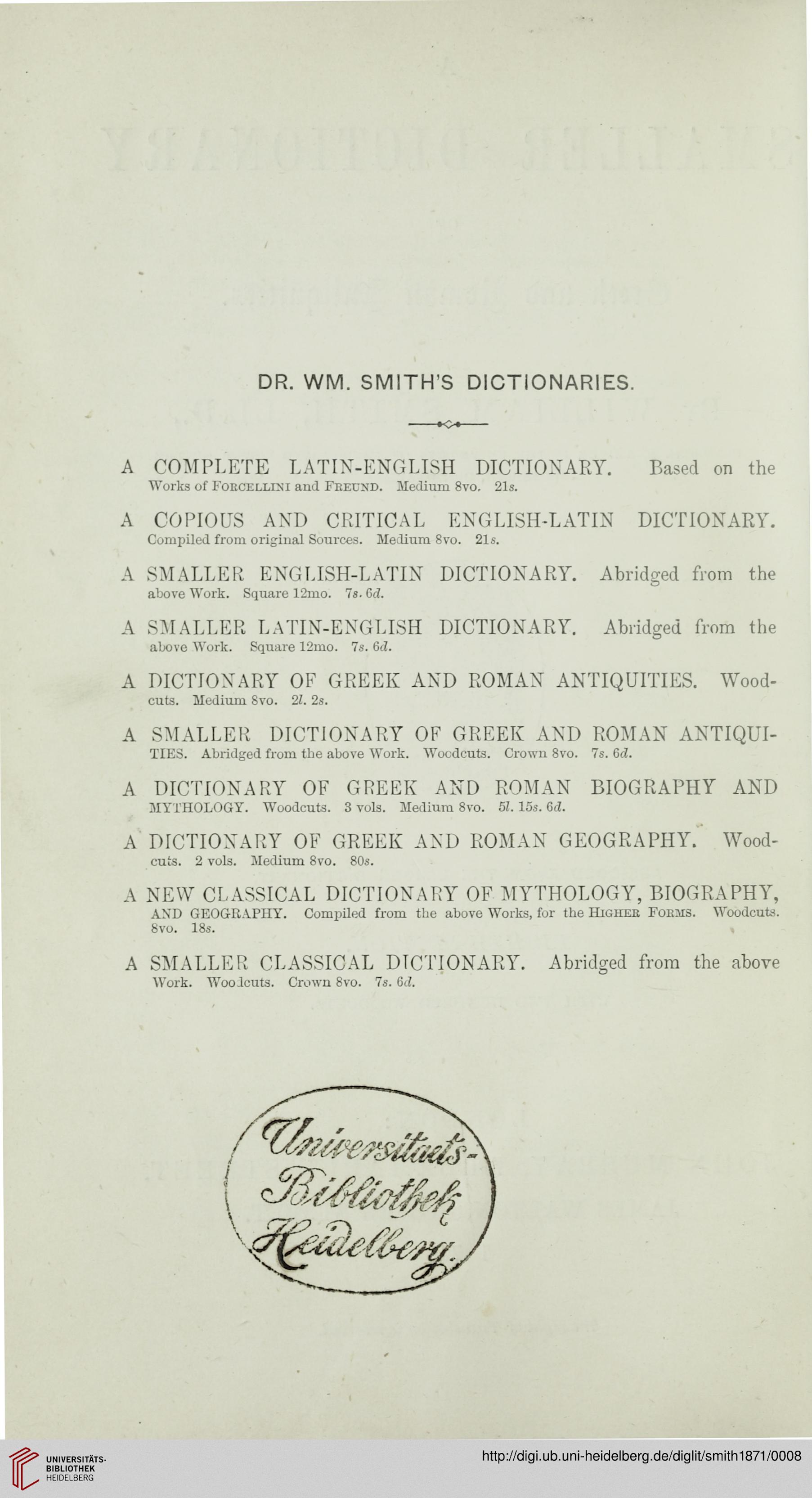 Smith William A Smaller Dictionary Of Greek And Roman