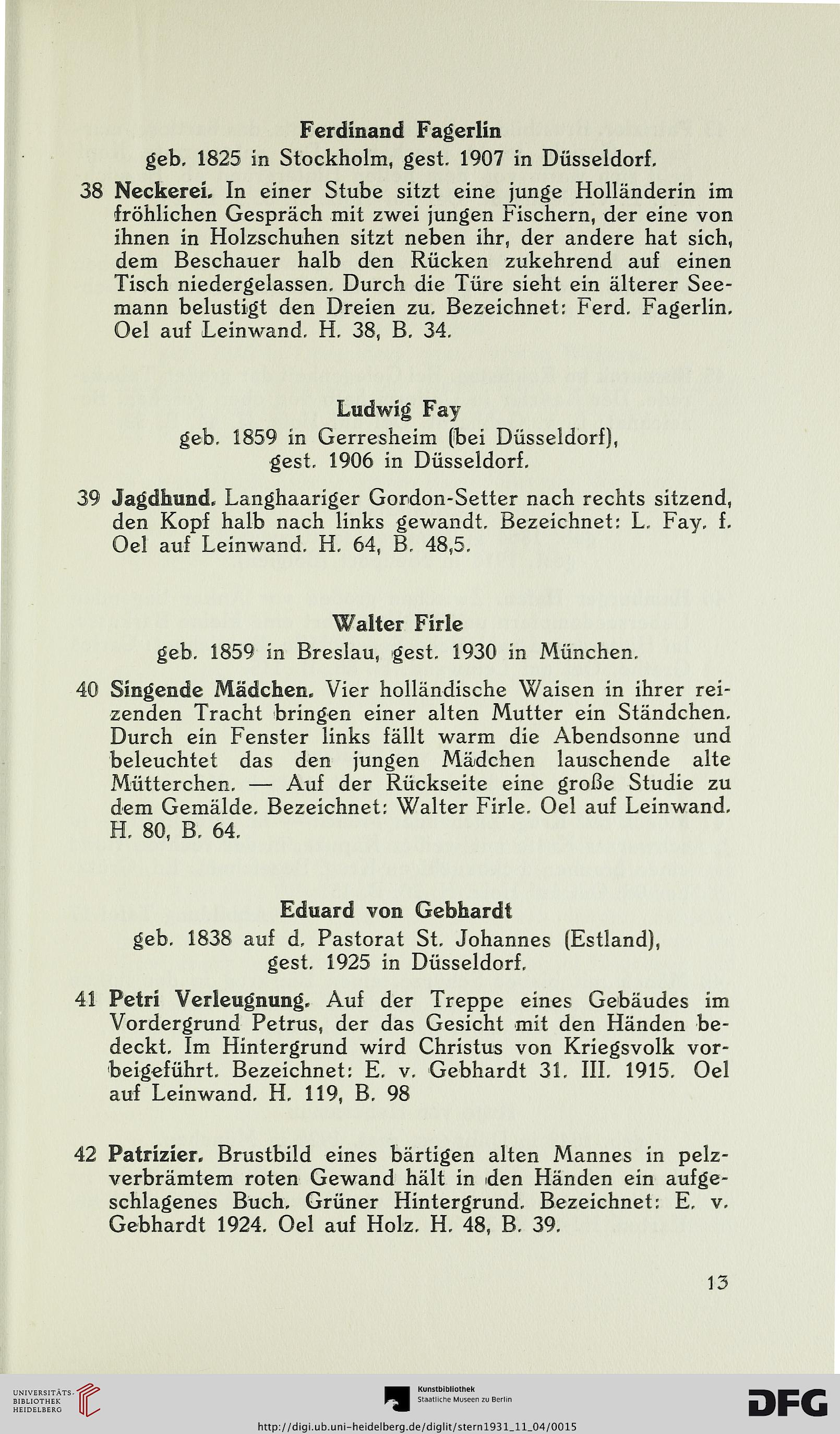 Julius Stern Kunst Aktionshaus Dusseldorf Hrsg Gemalde Des 19 Und Jahrhunderts Aus Privatbesitz 4 November 1931 Katalog Nr 1 Dusseldorf 1931