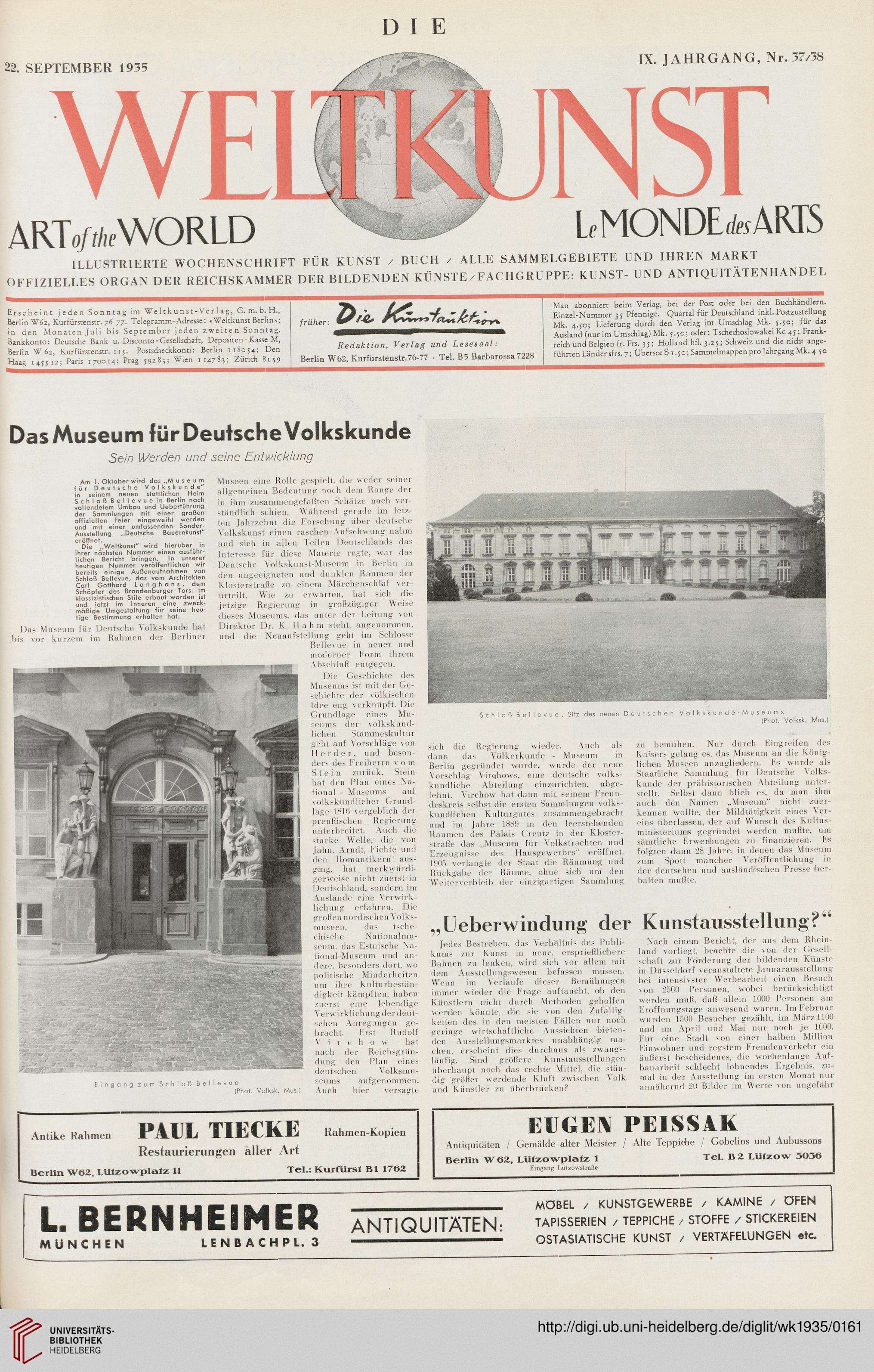 Deutsche Kunst Und Antiquitatenmesse Hrsg Die Weltkunst 9 1935