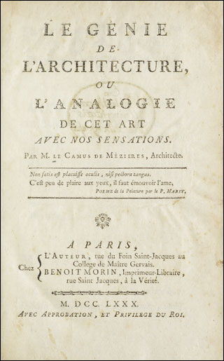 Lecamus De Mezieres Nicolas Le Genie De L Architecture Ou L Analogie De Cet Art Avec Nos Sensations Paris 1780 Cicognara 460