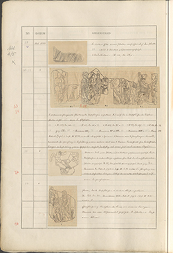 aufgeschlagenes Buch von oben mit handschriftlichen Einträgen und eingeklebten farbigen Illustrationen