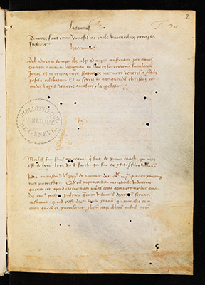 Credits: Genève, Bibliothèque de Genève, Ms. lat. 57, f. 2r - License: CC-BY-NC Introduction