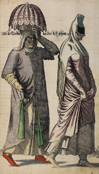farbige Zeichnung: orientalisch gekleidete Frauen